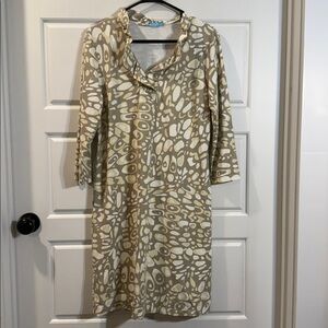 J. McLAUGHLIN Catalina Cloth Durham Dress Ruffle Neck Taupe Skipperwing large